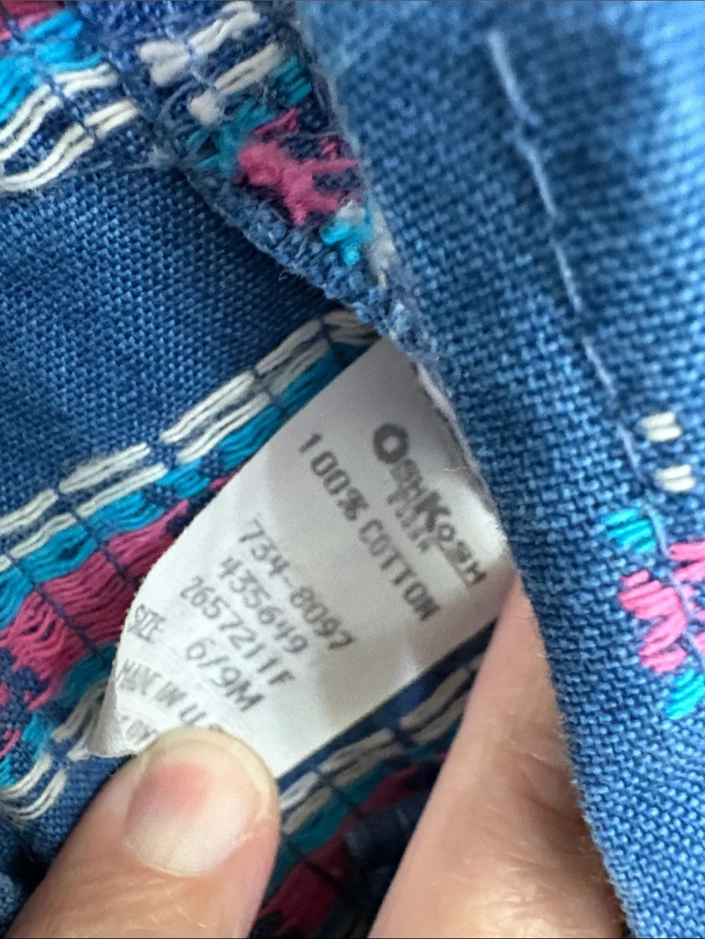 Vintage OshKosh B'gosh‎ Denim-Style Blue Floral Gingham Bubble Romper